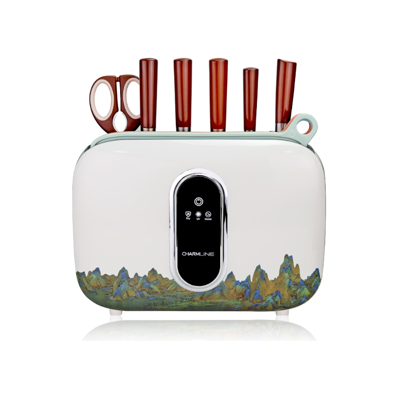 Smart Cutting Board Set, Chopping Board Self Cleaning Holder with Coded 3pcs Cutting Boards, 4 knives, Scissors and Knife Sharpeners